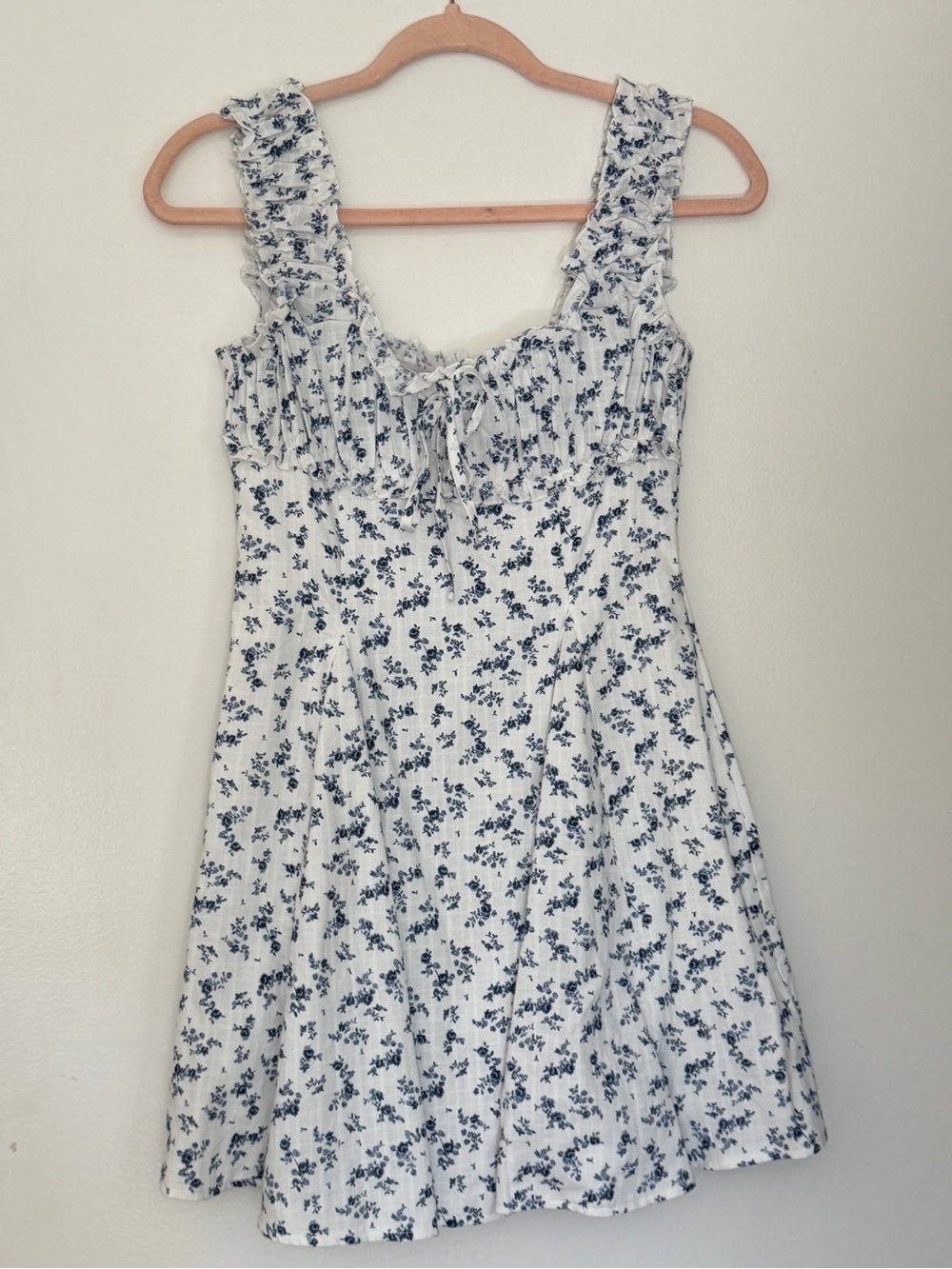 NWT Fashion Nova Gracelyn Fitted Floral Mini Dress | White Blue | XS